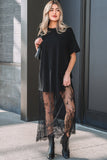 Solid Lace Patchwork Short Sleeve Maxi Dress