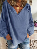 Plus Size V-Neck Long Sleeve Blouse