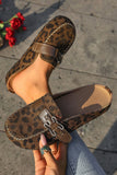 Leopard Buckled Leather Mule Slippers