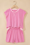 Stripe Cap Sleeve Tee & Elastic Waist Shorts Set