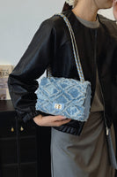 Raw Hem Denim Crossbody Bag with Chain