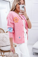 Knitted Floral Pattern Button Up Cardigan