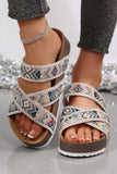 Aztec Strappy Birken Cork Wedge Sandals
