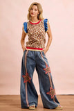 4th Of July Leopard Ruffled Detail Knit Top