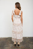 Floral Tie Strap Chiffon Tiered Ruffle Dress.