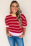 Stripe Colorblock Trim 3/4 Sleeve Sweater Top