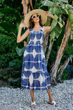 Abstract Print Smocked Bodice Tiered Lined Midi Dress