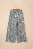 Cheetah Wide Leg Drawstring Knit Pants
