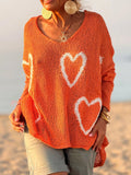 Heart V-Neck Dropped Shoulder Sweater