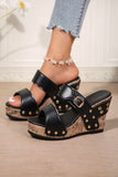 Buckle Studded Wedge Slippers
