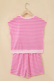 Stripe Cap Sleeve Tee & Elastic Waist Shorts Set
