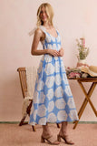 Shell Smocked Bodice Shoulder Tie Lined Midi Dress