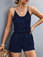 Pocketed Buckle Trim Scoop Neck Romper