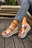 Gold Buckle Wedge Slippers Sandals