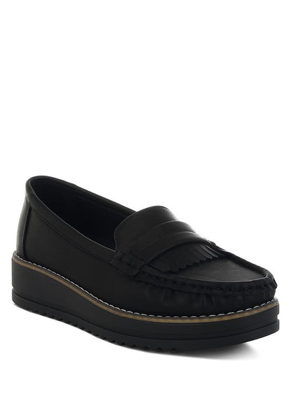 Matte Black Fringed Nubuck Loafers