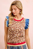 4th Of July Leopard Ruffled Detail Knit Top