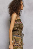 Button Down Floral Embroidered Cropped Cami with Lace