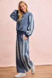 BiBi Washed Denim Lace Contrast Sided Sweatshirt