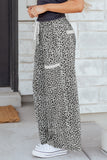 Cheetah Wide Leg Drawstring Knit Pants