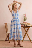 Shell Smocked Bodice Shoulder Tie Lined Midi Dress