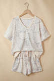 Camo V-Neck Loose Tee & Drawstring Shorts Set