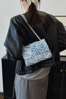 Raw Hem Denim Crossbody Bag with Chain