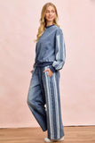 BiBi Washed Denim Lace Contrast Sided Sweatshirt
