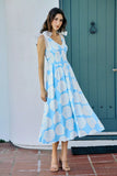 Shell Smocked Bodice Shoulder Tie Lined Midi Dress