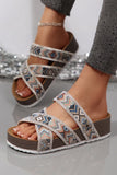 Aztec Strappy Birken Cork Wedge Sandals