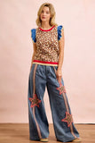 4th Of July Leopard Ruffled Detail Knit Top