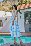 Shell Smocked Bodice Shoulder Tie Lined Midi Dress