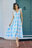 Shell Smocked Bodice Shoulder Tie Lined Midi Dress