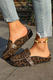 Leopard Buckled Leather Mule Slippers