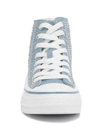 Lace Up Rhinestone Embellished Ankle  Denim Sneakers