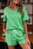 Solid V-Neck Tee and Drawstring Shorts Set