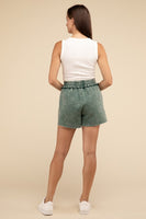 Acid Wash Fleece Drawstring Shorts with Pockets