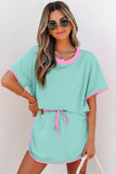 Mint & Pink Shoulder T Shirt Set