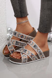 Aztec Strappy Birken Cork Wedge Sandals