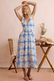 Shell Smocked Bodice Shoulder Tie Lined Midi Dress