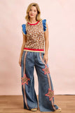 4th Of July Leopard Ruffled Detail Knit Top