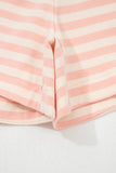 Orange Peach Stripe Contrast Loose Tee Short Set