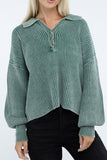 Washed Collared Henley Sweater