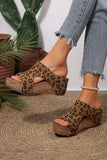 Leopard Cheetah Studded Cutout Wedge Heels Sandals