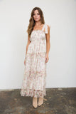 Floral Tie Strap Chiffon Tiered Ruffle Dress.