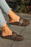 Leopard Buckled Leather Mule Slippers