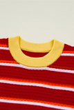 Stripe Colorblock Trim 3/4 Sleeve Sweater Top