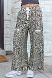Cheetah Wide Leg Drawstring Knit Pants