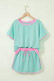 Mint & Pink Shoulder T Shirt Set