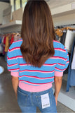 Stripe Colorblock Trim 3/4 Sleeve Sweater Top