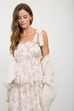 Floral Tie Strap Chiffon Tiered Ruffle Dress.